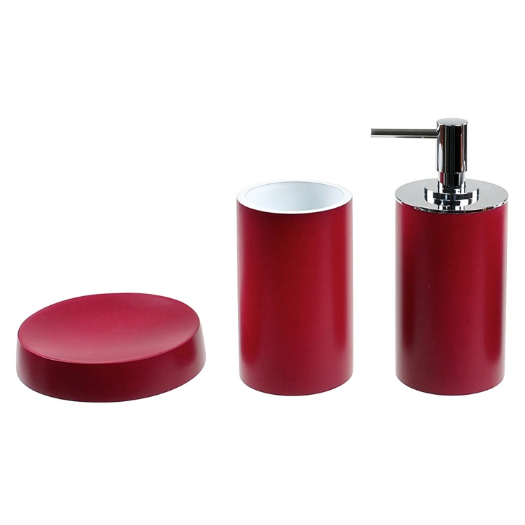 Bathroom Accessory Set, Gedy YU280-53, Bathroom Accessory Set In Ruby Red With Tall Soap Dispenser